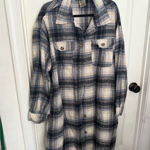 Spoon Jeans Flannel Dress Shacket Size 2X Navy Pockets Soft Chic Cowgirl Farm